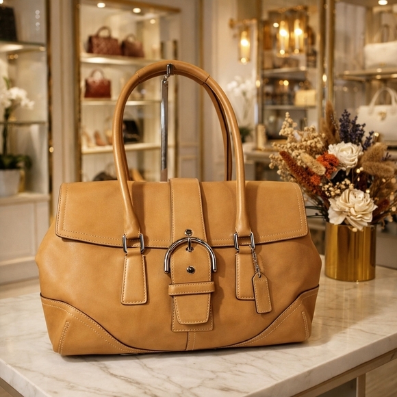 Coach Handbags - Coach Vintage‎ Hampton Soho shoulder Buckle Bag Camel Tan Leather Satchel Fall
